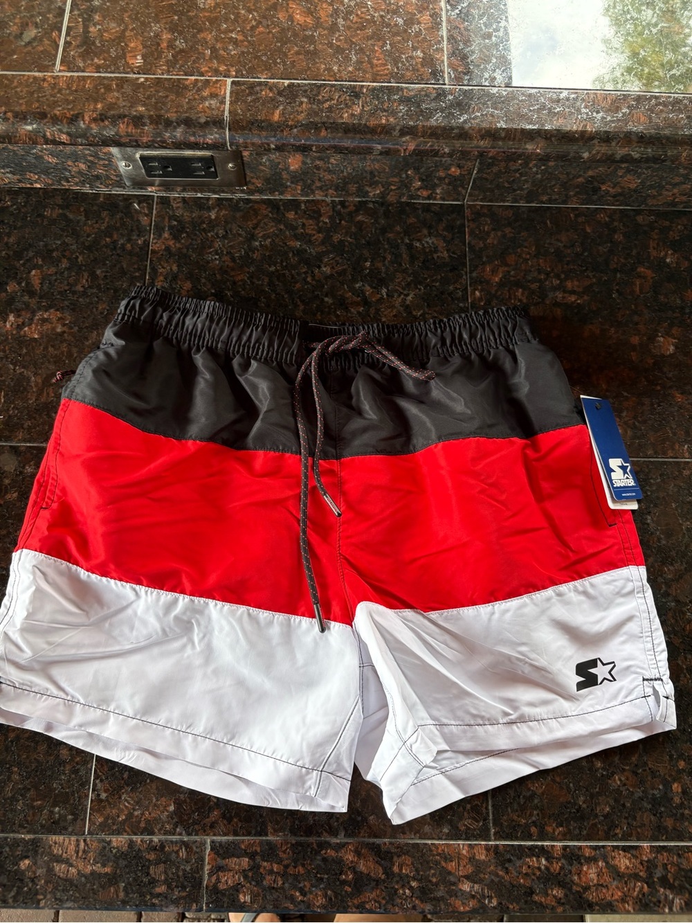 STARTER Colorblock Shorts in Black, Red & White